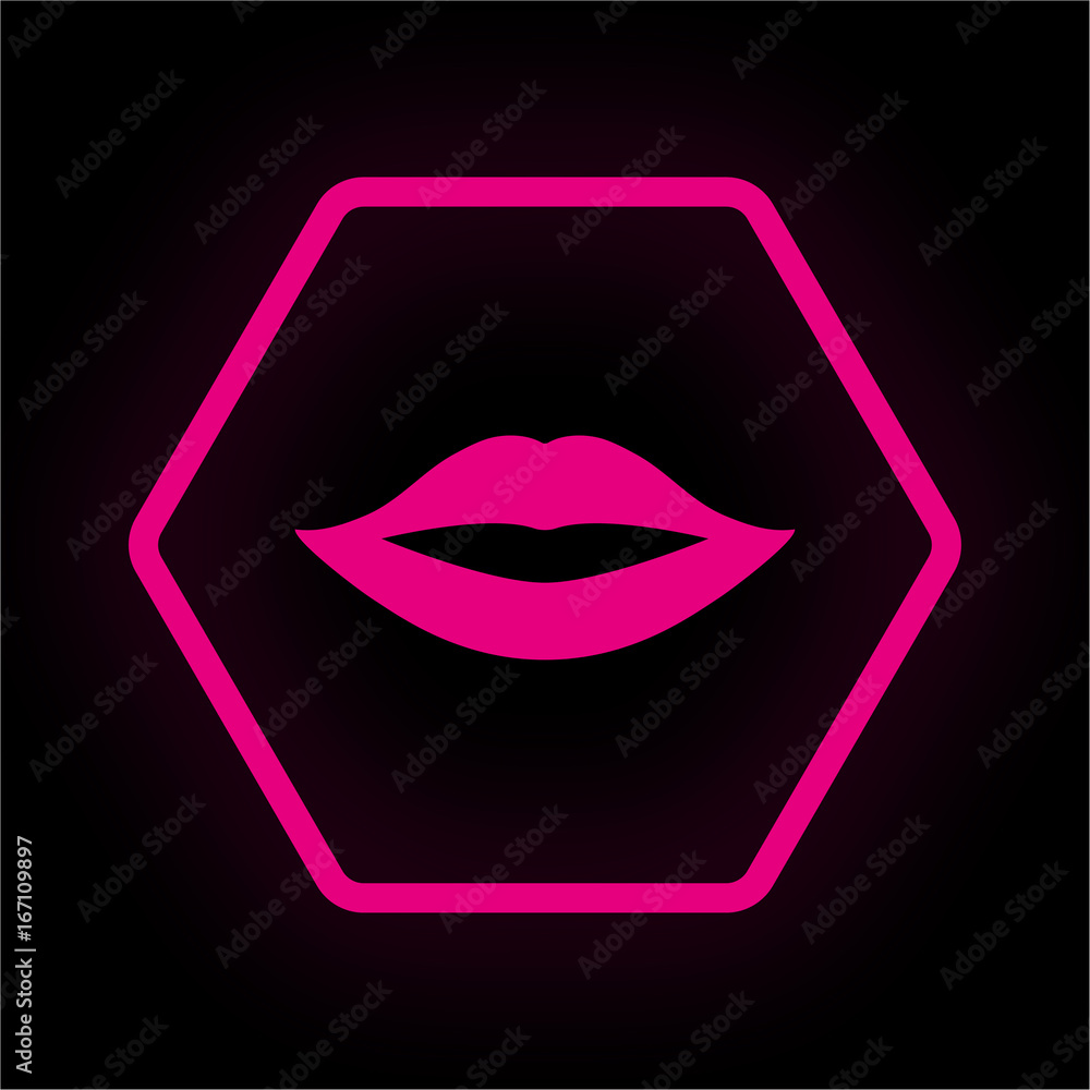 Canvas Prints neon button polygon - lippen