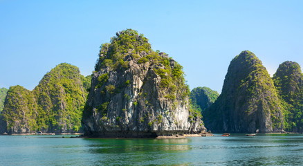Fototapeta na wymiar Limestone rocks and blue sea of Halong bay, Vietnam