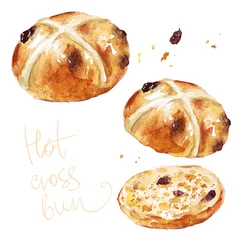  Hot Cross bun. Watercolor Illustration. © nataliahubbert