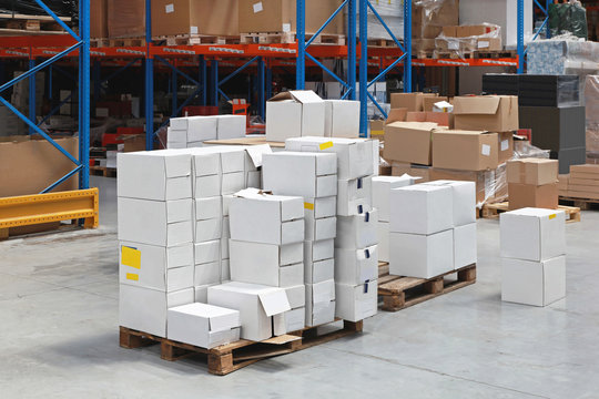 Boxes at Pallets in Distribution Warehouse