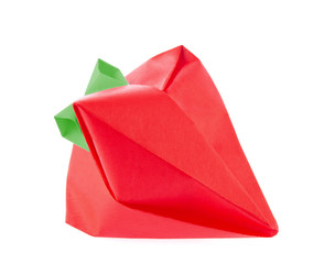 Obraz premium Ripe strawberry origami, isolated on white background. Stock