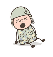 Cartoon Army Officer with Dizzy Face Expression Vector Illustration