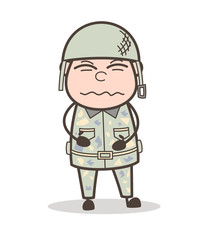 Cartoon Army Man Having Pain in Stomach Vector Illustration