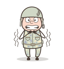 Cartoon Fearful Soldier Face Expression  Vector Illustration
