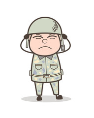 Cartoon Irritated Army Officer Expression Vector Illustration