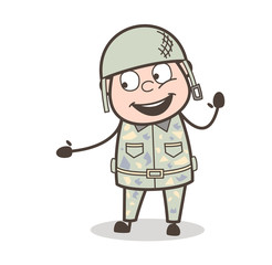 Cartoon Cheerful Army Man Face Expression Vector Illustration