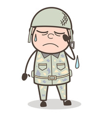 Cartoon Sergeant Crying Face Expression Vector Illustration