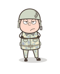 Cartoon Unhappy Army Officer Vector Illustration