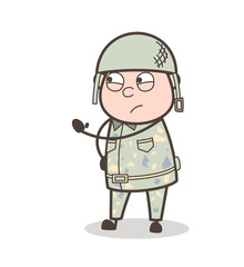 Cartoon Army Officer Frowning Face Expression Vector Illustration