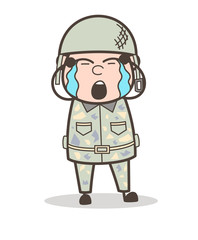 Cartoon Sergeant Crying Face Vector Illustration