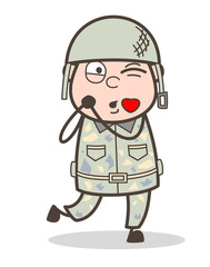 Cartoon Army General Giving a Flying Kiss Vector Illustration