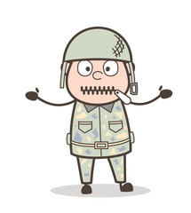 Cartoon Funny Army Man Laughing and Teasing Tongue Vector Illustration