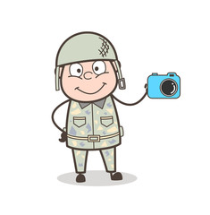 Cartoon Sergeant Marketing for Camera Vector Illustration