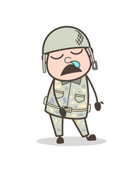 Cartoon Funny Cadet Running Nose and Sleeping Face Vector Illustration