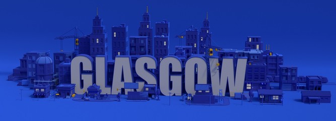 glasgow lettering, 3d rendering city