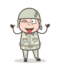 Cartoon Police Officer Face with Stuckout Tongue and Winking Eye