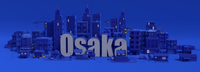 Osaka lettering, 3d rendering city