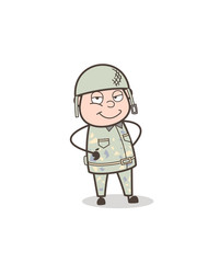 Cartoon Army Man Smiling Face Expression Vector Illustration