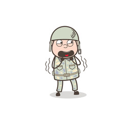 Obraz premium Cartoon Angry Army Man Shouting Vector Illustration