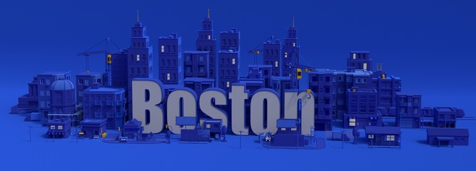 boston lettering, 3d rendering city
