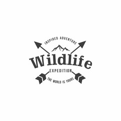 Forest, Mountain Adventure Black And White Badge Vector Logo Template