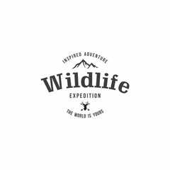 Forest, Mountain Adventure Black And White Badge with Deer, Arrow Vector Logo Template