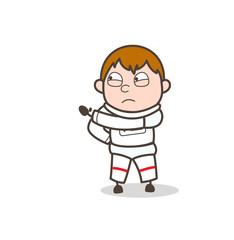 Cartoon Space Boy Frowning Face Expression Vector Illustration