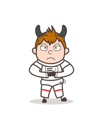 Cartoon Evil Cosmonaut Angry Face Expression Vector Illustration