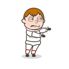 Cartoon Cosmonaut Pushing Expression Vector Illustration