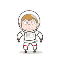 Cartoon Aggressive Cosmonaut Face Expression Vector Illustration