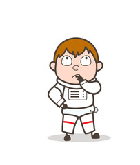 Cartoon Space Boy Thinking and Making a Plan Vector Illustration