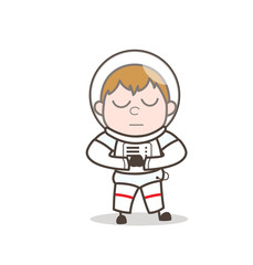 Cartoon Sober Space-Traveler Praying Vector Illustration
