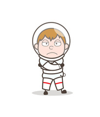 Cartoon Astronaut Unhappy Face Expression Vector Illustration