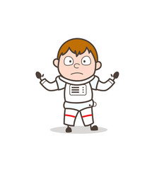 Cartoon Surprised Cosmonaut Hand Gesture Vector Illustration