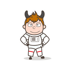 Cartoon Devil Cosmonaut Vector Character