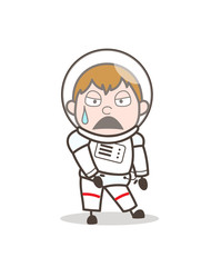 Cartoon Tired Space Boy Face Expression Vector Illustration
