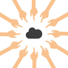 Viele Hände zeigen auf - Cloud