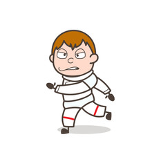 Cartoon Space Boy Running in Aggression Vector Illustration