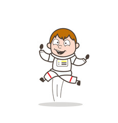 Cartoon Cheerful Spaceman Jumping in Excitement Vector Illustration