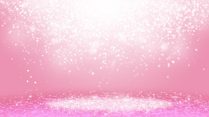 Pink sparkle rays lights with bokeh elegant show on stage  abstract background. Dust sparks background.