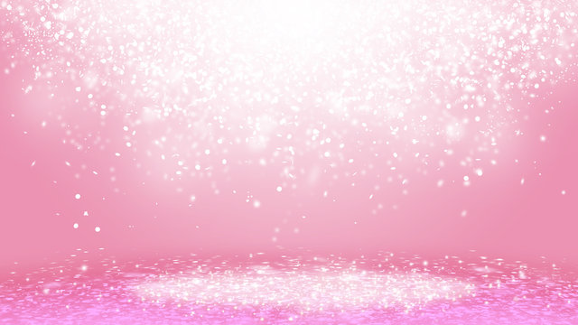 Pink sparkle rays lights with bokeh elegant show on stage  abstract background. Dust sparks background.
