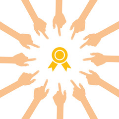 Viele Hände zeigen auf - Abzeichen