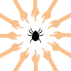 Viele Hände zeigen auf - Zecke