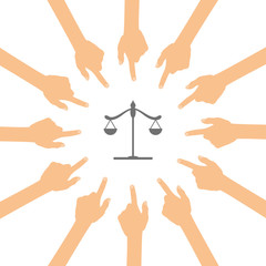 Viele Hände zeigen auf - Waage