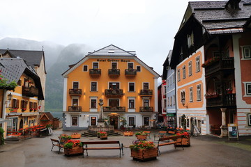 Central Square of Hallstatt village in Austria