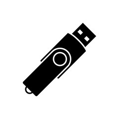 USB flash drive icon. Black, minimalist icon isolated on white background. USB flash drive simple silhouette. Web site page and mobile app design vector element.