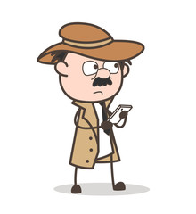 Cartoon Detective Chatting on Mobile Vector Illustration