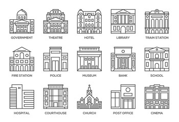 Building line icons set.