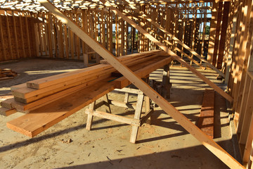 Wood framework of new home under construction.