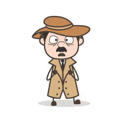 Fearful Face Expression of  Detective Cartoon Vector